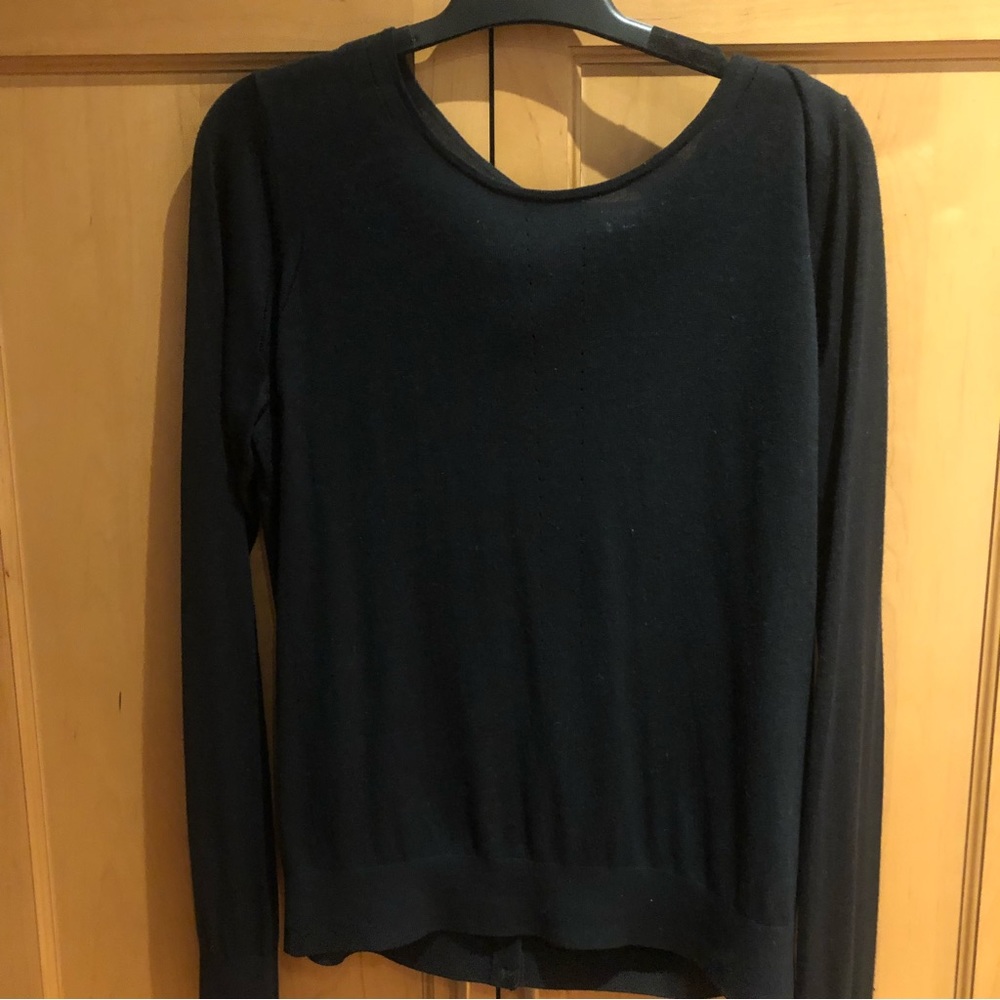 Theory back button crew neck sweater